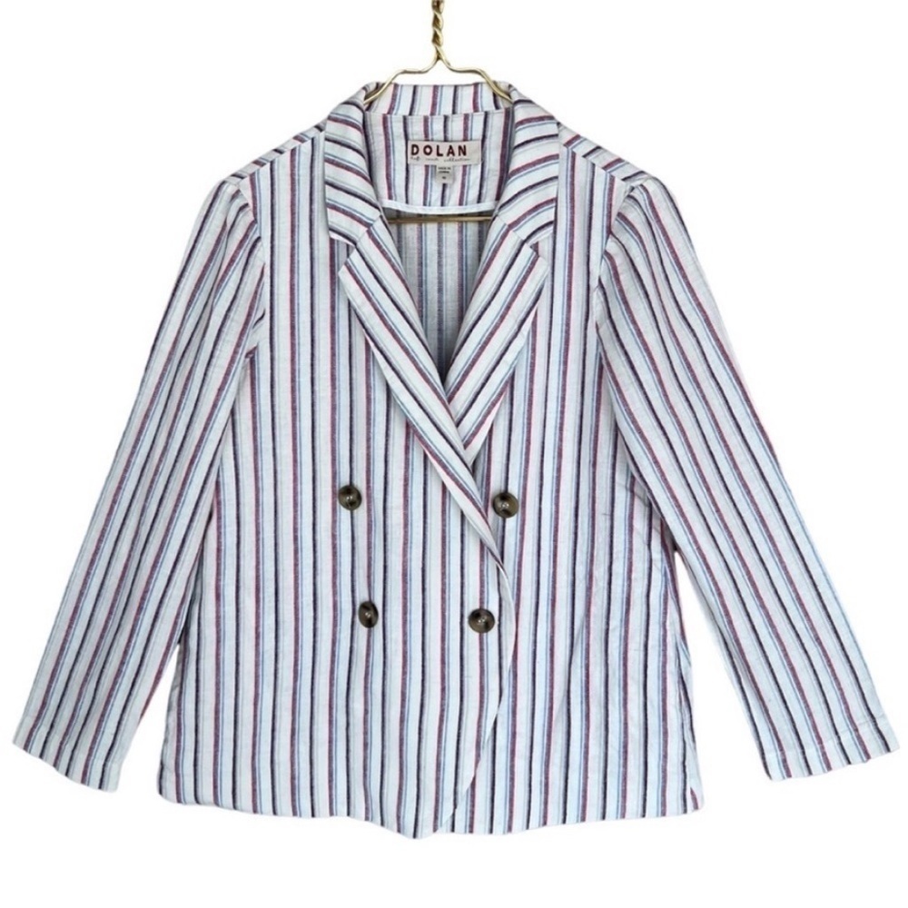 Anthropologie Dolan Linen Blend Striped Double Breasted Anna Blazer - Picture 2 of 14